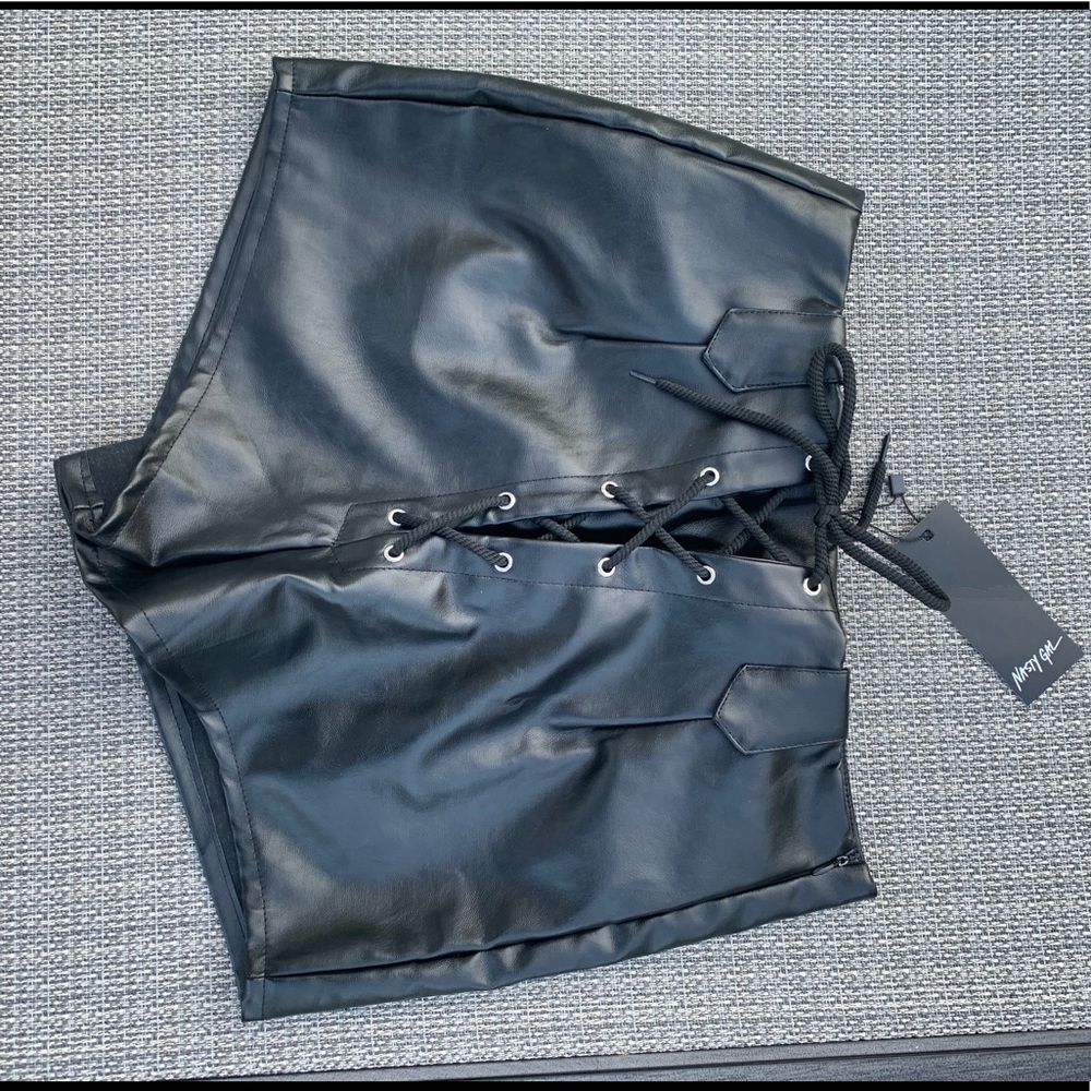 Nasty Girl Faux Lace Up Leather Shorts